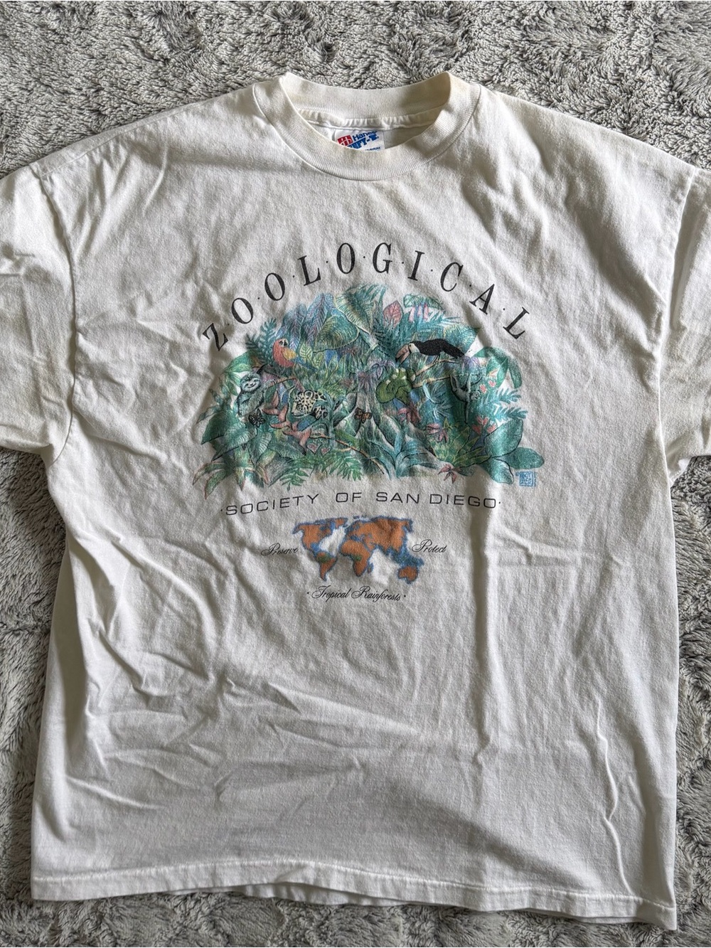 Vtg Hanes Beefy Tee Zoological Society of San Diego Graphic T-Shirt White 90’s